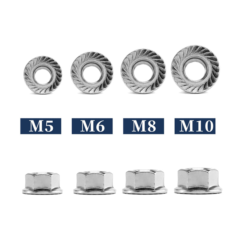 M10 x 1.5mm Serrated Flange Hex Lock Nuts 100Pcs 304 Stainless Steel 18-8, Full Thread, Hex Drive, Bright Finish by SG TZH M10 Silver 100