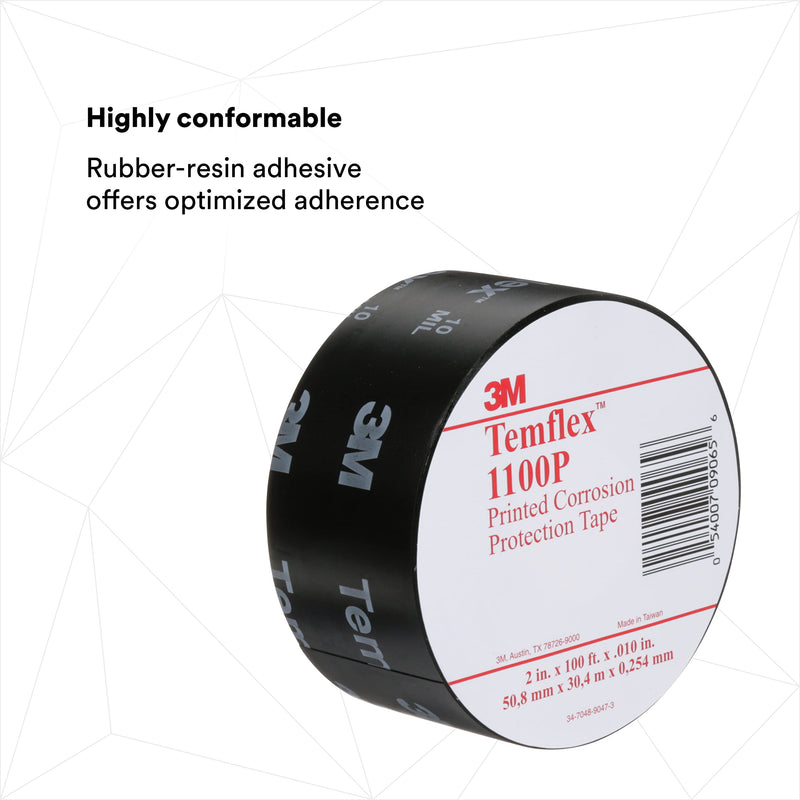 3M Temflex Vinyl Corrosion Protection Tape 1100, Printed, 2 in x 100 ft, Black Printed 2 in x 100 ft