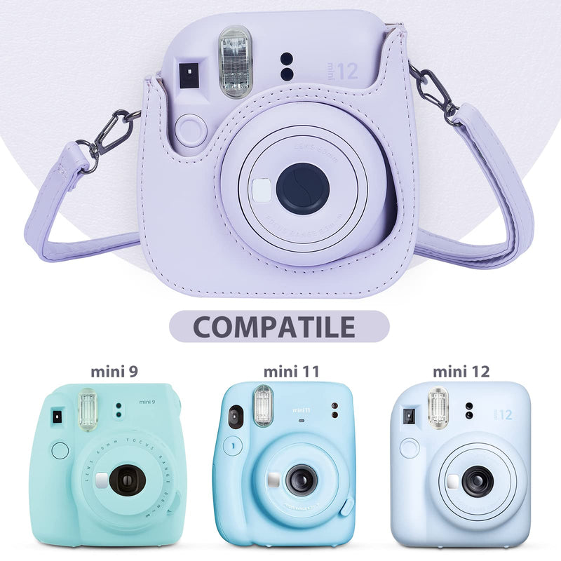 [Australia - AusPower] - Phetium Instant mini 12 Camera Protective Case Compatible with Instax Mini 12 11,PU Leather Bag with Pocket and Adjustable Shoulder Strap(Lilac Purple) Lilac Purple 