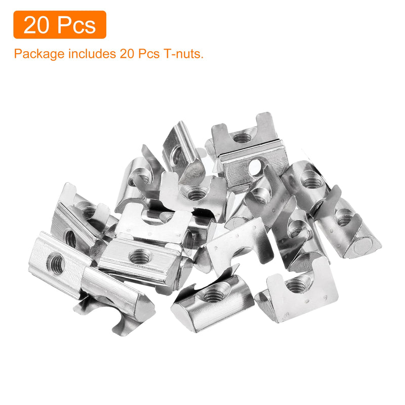 [Australia - AusPower] - uxcell 20Pcs M6 T Nuts Roll in Spring, T Nut with Spring Sheet Carbon Steel Nickel Plated for 3030/4040 Series Slot Aluminum Profile M6-1.0x20x12.5x6.8mm 20 