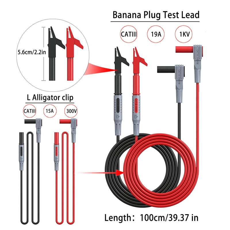 [Australia - AusPower] - 24 Pcs Multimeter Test Leads Set with Alligator Clips, insulation piercing test clip and Test Probes 1000V 10A CAT III for Fluke, KAIWEETS, INNOVA Multimeter, Voltmeter, Clamp Meter 24 