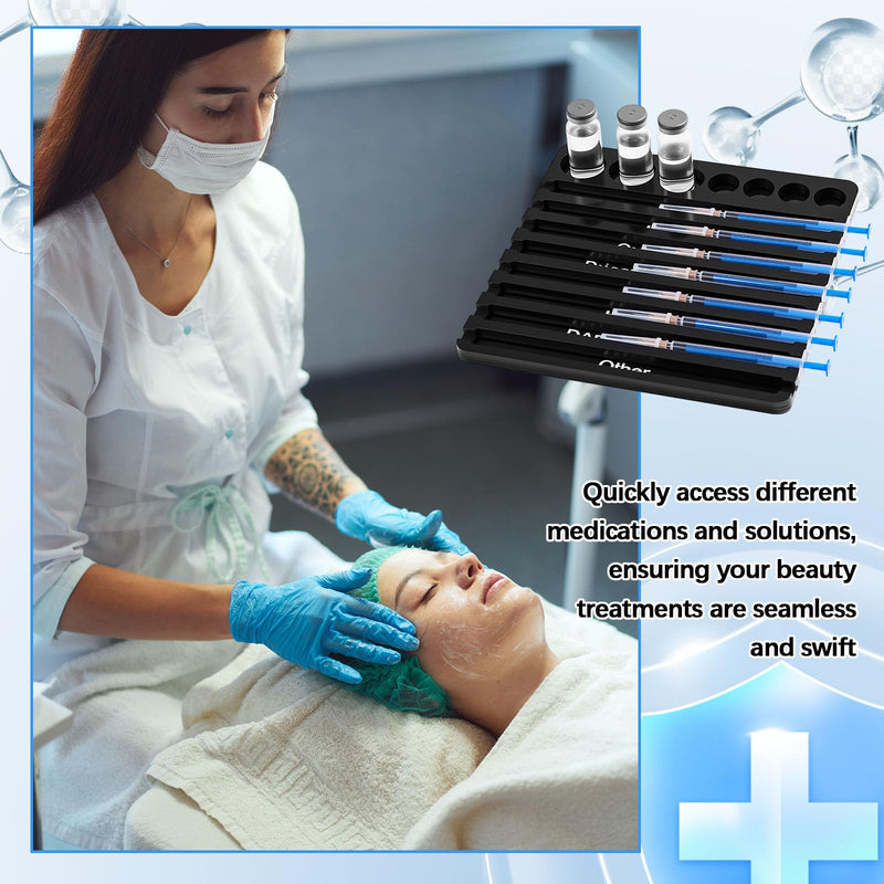[Australia - AusPower] - Chunful 2 Pcs Aesthetic Practitioner Syringe Tray with 8 Slots Label Vial Holder Tray Combination for Aestheticians and Nurses Syringe Storage Organizer Black 
