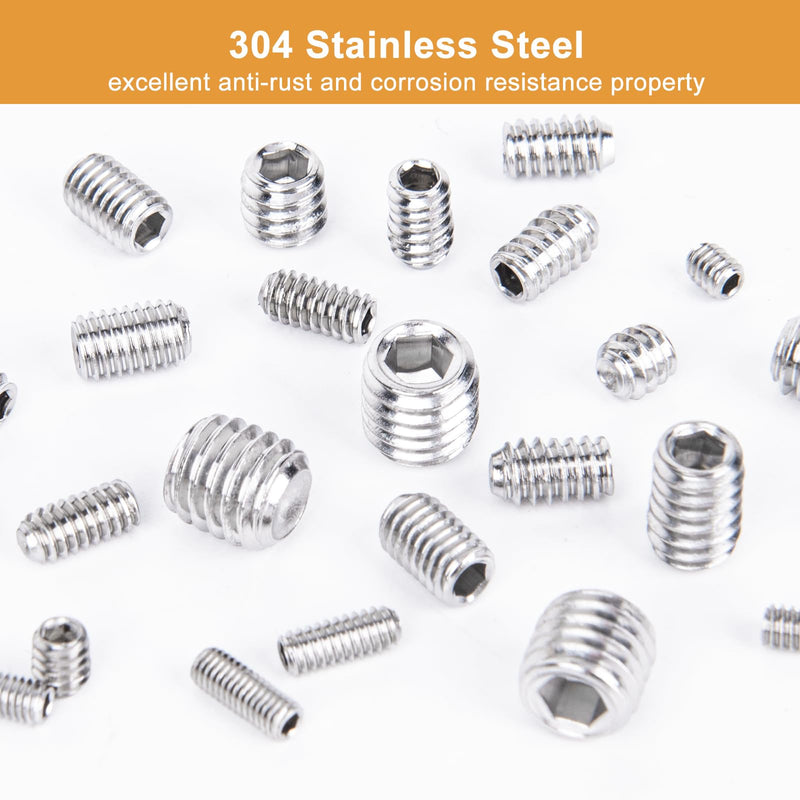 [Australia - AusPower] - VIGRUE 1105PCS 25 Sizes Metric & SAE Set Screw Assortment Kit Internal Hex Drive Allen Grub Screws Set Cup-Point 304 Stainless Steel, M3 to M8 and 1/8-40 to 5/16-18 Silver 