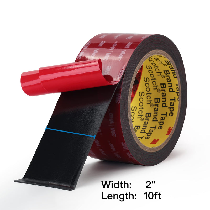 Bulina Double Sided Mounting Tape | 2 in x 10 ft Black Waterproof Foam Adhesive Tape for Automotive Trim, Home Decor, Metal, Glass and Plastic 2" × 10ft 1
