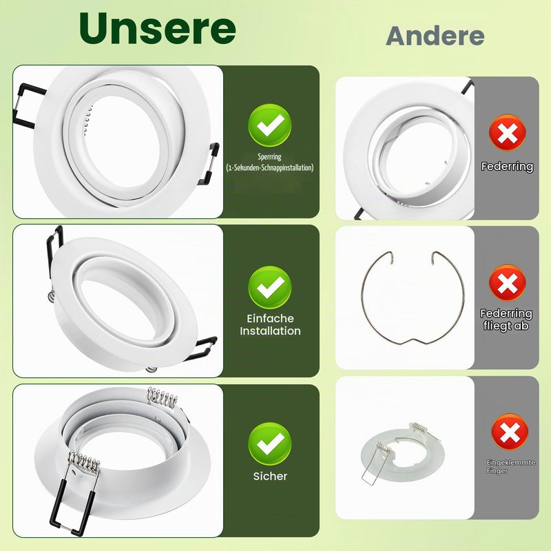 Set of 10 Recessed Spotlights LED Frame Diameter 68 mm GU10 Ceiling Spotlights Including GU10 Socket, 30° Swivelling Mounting Frame LED Spotlights 230 V for Recessed Lighting White
