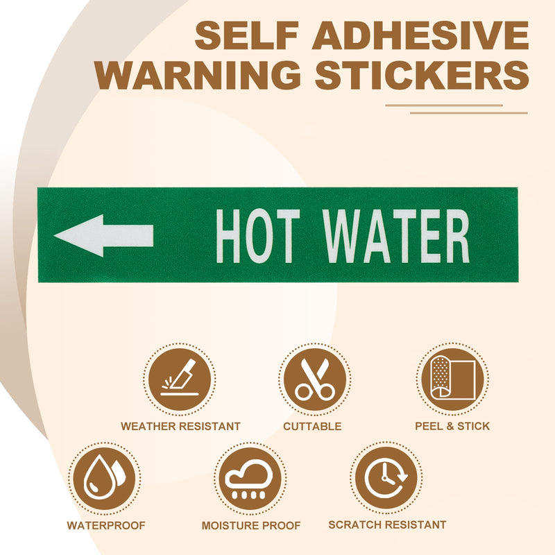MECCANIXITY Self-Stick HOT Water Pipe Marker Pipe Flow Arrow 1-3/5 x 8 Inch Pipe Identification Marking Labels Left-Pointing for Pipe Flow Markers White on Green, Pack of 30 White/Green