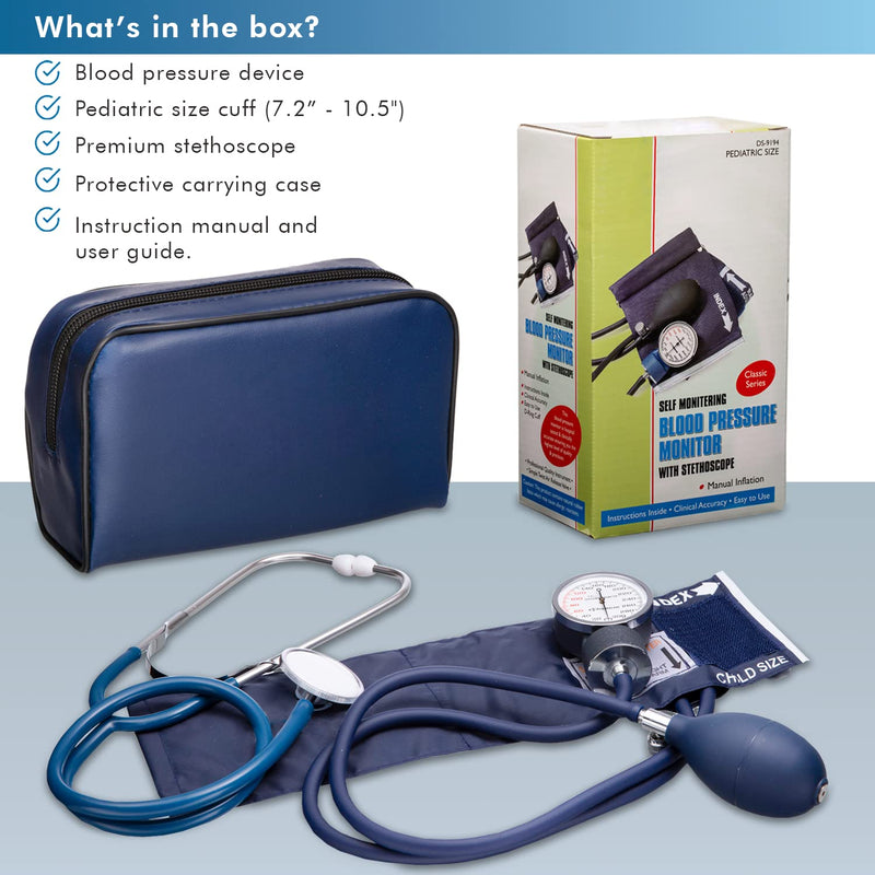 [Australia - AusPower] - NOVAMEDIC Professional Pediatric Size Blood Pressure Machine and Stethoscope Set (Blue), Arm Cuff 7.2”-10.5”, Professional Aneroid Stethoscope BP Monitor for Emergency Medical Supplies +Carrying Case 