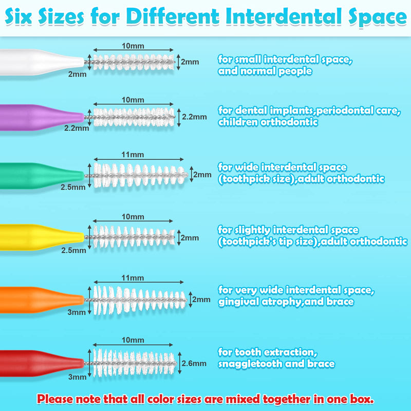 [Australia - AusPower] - Modacraft 120Pcs Interdental Brush 6 Sizes Braces Brush Toothpicks with Soft Bristles 360° Bendable Floss Heads Dental Brushes Between Teeth Gum Braces Cleaning Kit Oral Tooth Cleaning Tool 