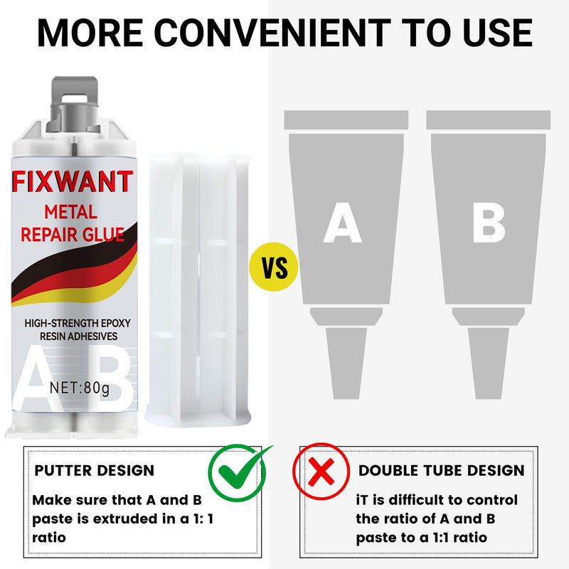 [Australia - AusPower] - Metal Repair Glue, High-Strength Epoxy Resin Adhesives, High-Temperature Heat Resistant for Metal, Plastics and Ceramics, Heavy Duty for Welding Steel, Aluminum, DIY Craft 2 Pack 80 Grams 