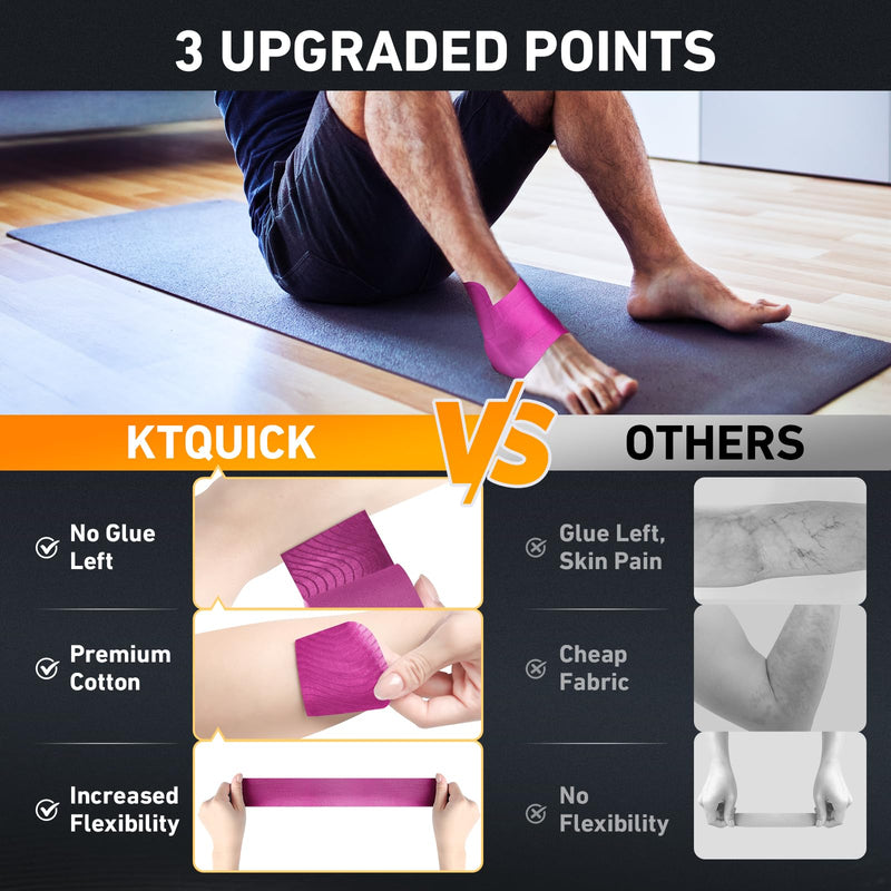 Kinesiology Tape for Ankle, KTQUICK 12 Count Ankle Tape Precut, Original Cotton Waterproof & Breathable, Enhance Elastic Kinesiology Athletic Tape for Ankle Support and Muscle to More Sports (Pink) Pink