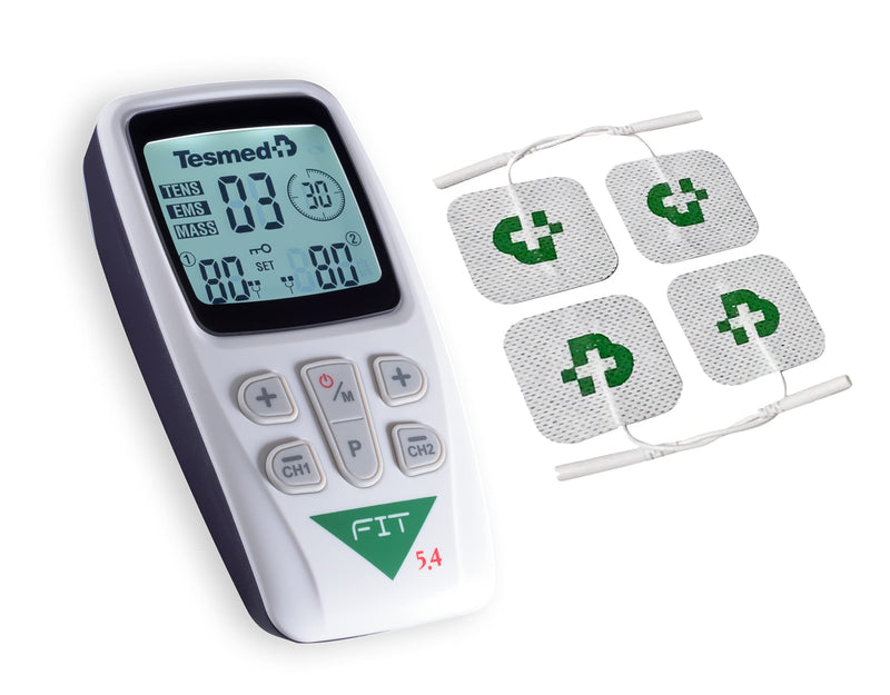 TESMED Fit 5.4: TENS Unit, EMS Muscle Stimulator & Muscle Massager (3-in-1), 22 Programs, 6 Customizable, Ideal for Pain Relief and Muscle Stimulation, 4 Electrodes