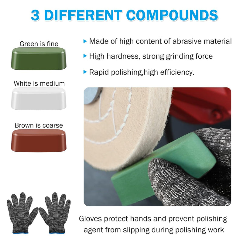 [Australia - AusPower] - 6PCS Drill Buffing Wheels with 3PCS Polish Compound, Wheel Polishing for Drill, Buffing Pad Polishing Wheel Tool Kits for Metal, Stainless Steel, Jewelry, Wood, Plastic, Ceramic, Glass and etc 