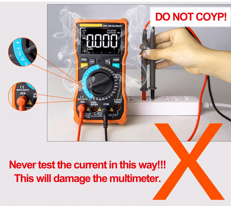 [Australia - AusPower] - AN8008 Digital Multimeter, Auto Ranging AC DC Voltage Tester, Volt Ohm Amp Meter, Continuity Diode Resistance Capacitance Tester, True-RMS, 9999 Counts 