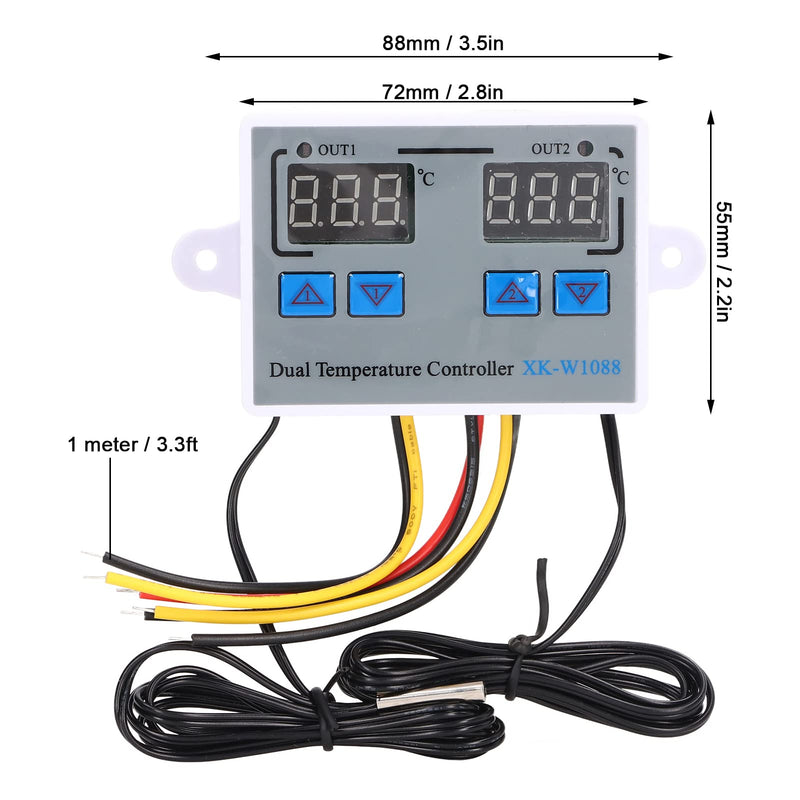 [Australia - AusPower] - Dual Display Temperature Humidity Controller, Digital Thermostat Dual Temperature Controller 12V Direct Output Heating Cooling Thermostat Switch NTC 10K Sensor for Aquarium Tank Greenhouse 