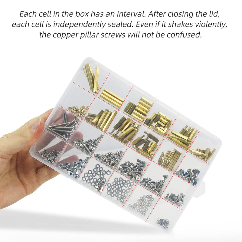 [Australia - AusPower] - 532 Pieces M3 M2.5 M2 Hexagonal Brass Male to Female/Female to Female Bracket, Screw Copper Pillar 532 Pieces Stainless Steel Round Head/Flat Head Machine Screws/Nuts 