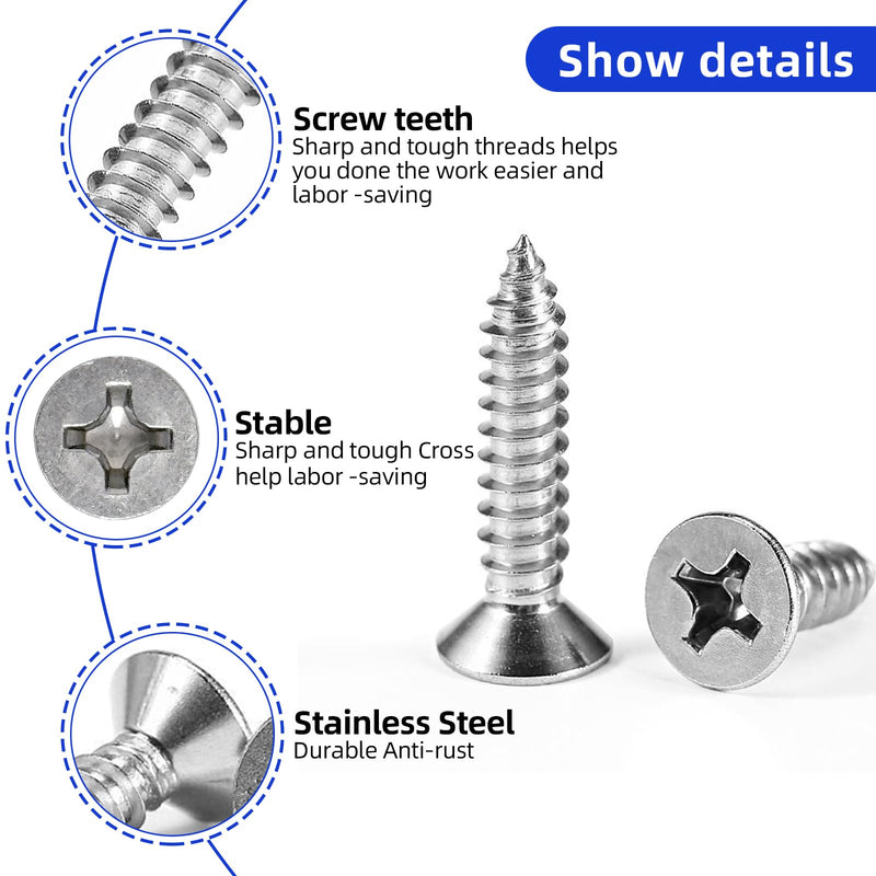 [Australia - AusPower] - #10 x 1 Flat Head Sheet Metal Screws Phillips Drive Wood Screws, 304 Stainless Steel 18-8, Pack of 50 #10 x 1" Silver 