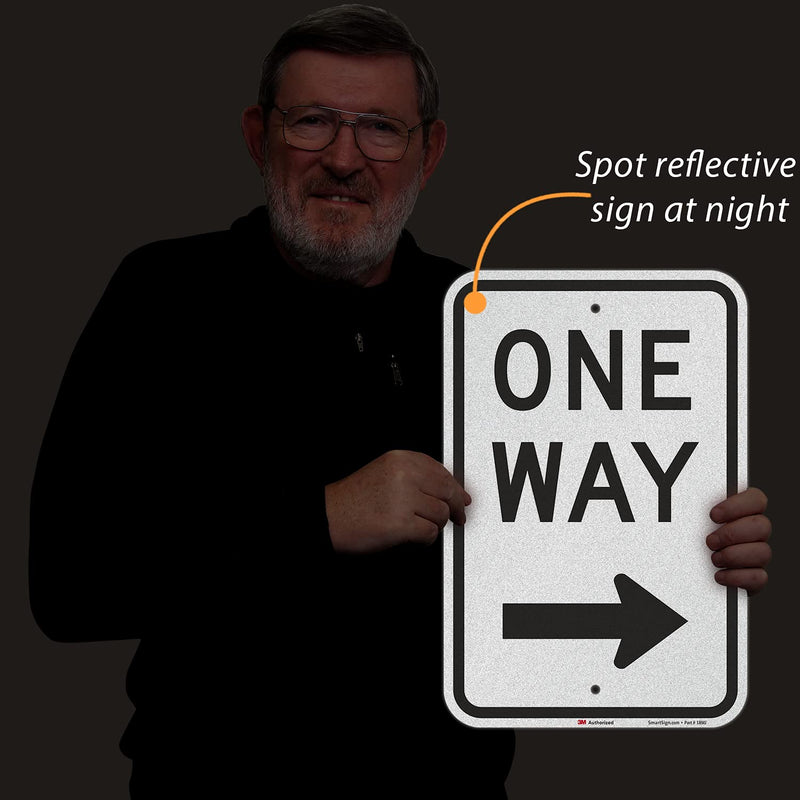 One Way Sign, One Way Sign with Right Arrow 18x12 3M Engineer Grade Reflective Rust Free .63 Aluminum, Easy to Mount Weather Resistant Made in USA by SmartSign 12" x 18" 3M EG Reflective Aluminum