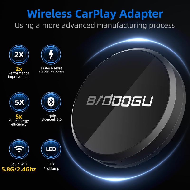 [Australia - AusPower] - CarPlay Wireless Adapter Compatible with iPhone iOS, Wireless Carplay 5.8GHz WiFi, Convert Wired to Wireless, Plug and Play, Online Update, for OEM Wired CarPlay Cars 