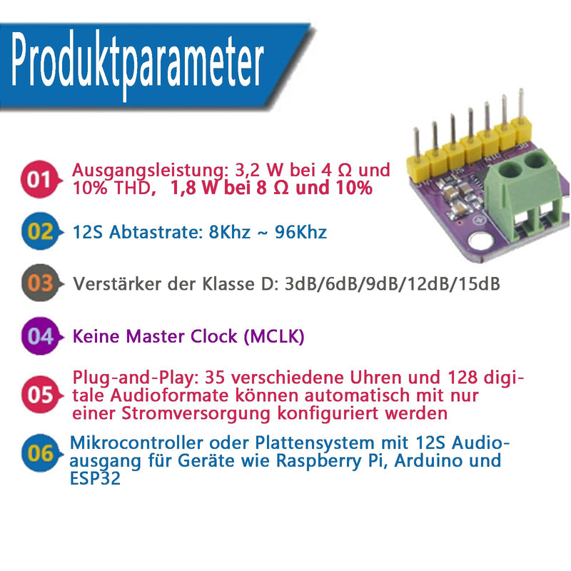 2 x MAX98357A I2S 3W Mono Amplifier Class with 20 x 20 cm Dupont Cable | D filterless amplifier breakout module, DAC decoder module audio board with wide application range