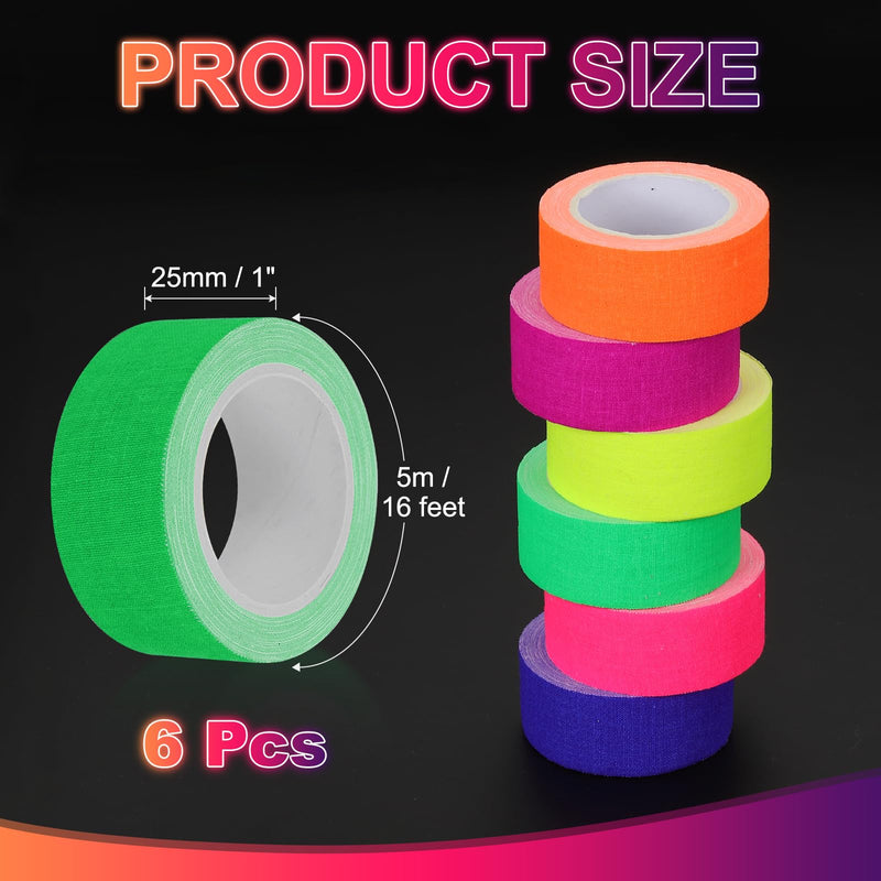 PATIKIL 1 Inch x 16 Feet Neon Gaffer Cloth Tape, 6 Roll Fluorescent Blacklight Reactive Glow in The Dark Tape for Dance Floors Glow Party Supplies, Green 1" x 16ft