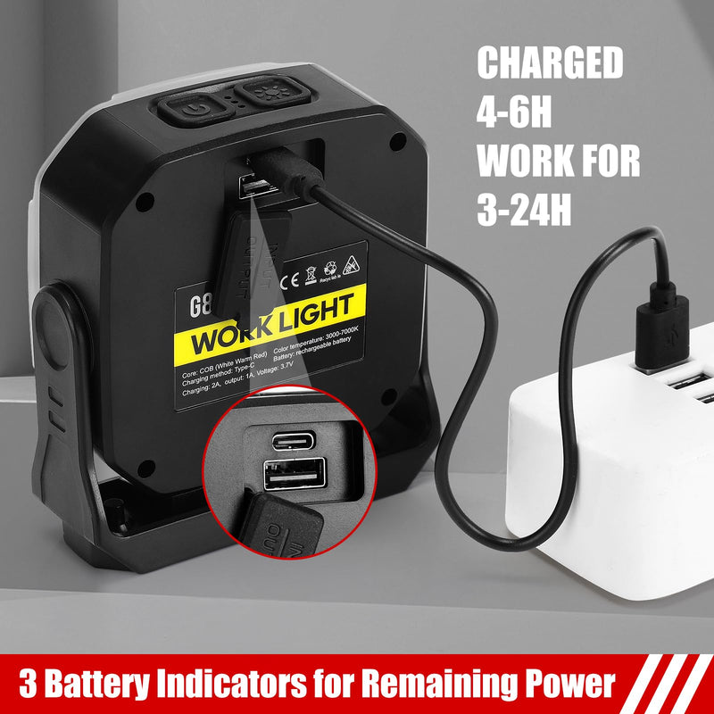 [Australia - AusPower] - SUNPRO Magnetic Work Light Rechargeable, Portable FloodLight with Hook, Stepless Dimmable for Camping Car Repairing Emergency Job Site Lighting(2, Grey) 2 