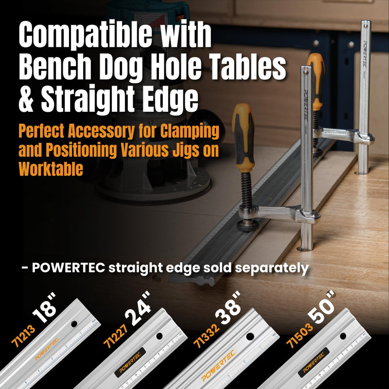 [Australia - AusPower] - POWERTEC Quick Screw Guide Rail Clamps for BOW XTENDER Fences, MFT Table, Track Saw Guide Rail System, 7” Capacity x 2-3/8” Throat Depth, 400lbs Clamping Force - 2PCs (71409) 
