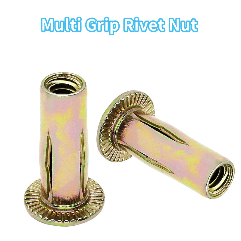 [Australia - AusPower] - 25Pcs Steel Multi Grip Rivet Nuts Pre Bulbed Shank Zinc-Plated Flat Head Threaded Insert Nut Construction Fasteners for Industrial (1/4-20) 1/4-20 