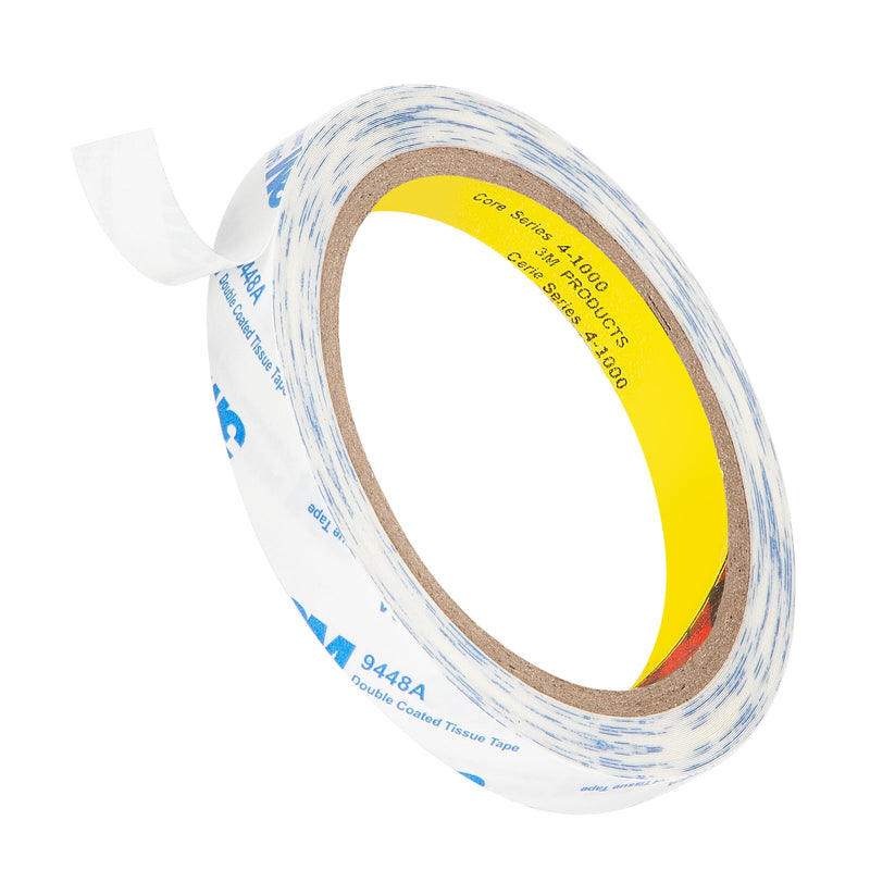 3M Double Sided Tape Thin 0.5"×32.8Ft, 9448A Double Coated Tissue Tape, Strong Adhesive Sticky Tape Translucent Removable for Foam Art Craft Nameplate Bonding 0.5"x 32.8 Ft 1