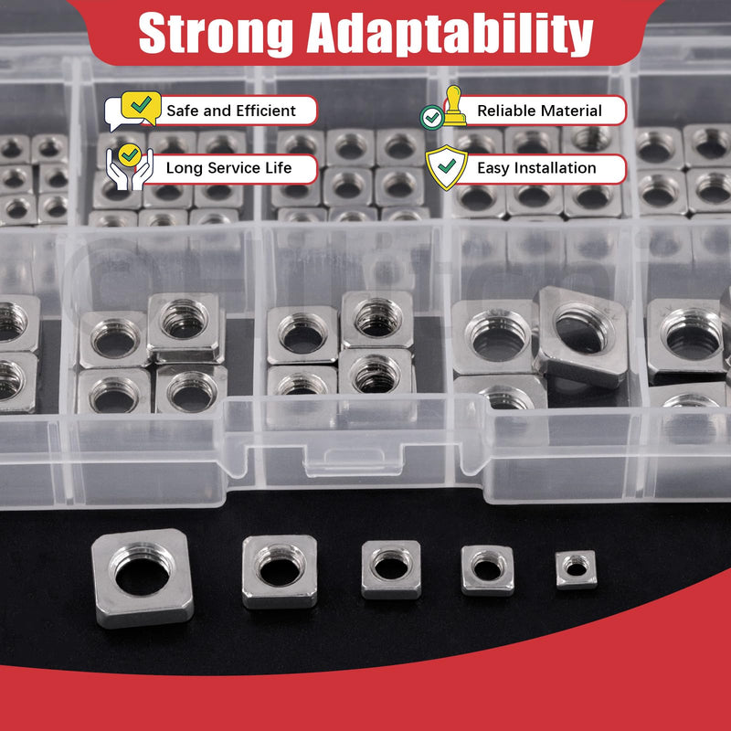[Australia - AusPower] - Hilitchi 90Pcs Square Nuts Assortment M3 M4 M5 M6 M8 304 Stainless Steel Square Nuts Square Machine Screws Nut Metric Coarse Thread Metric Square Nut Fasteners for Home Repair(304 Stainless Steel) 