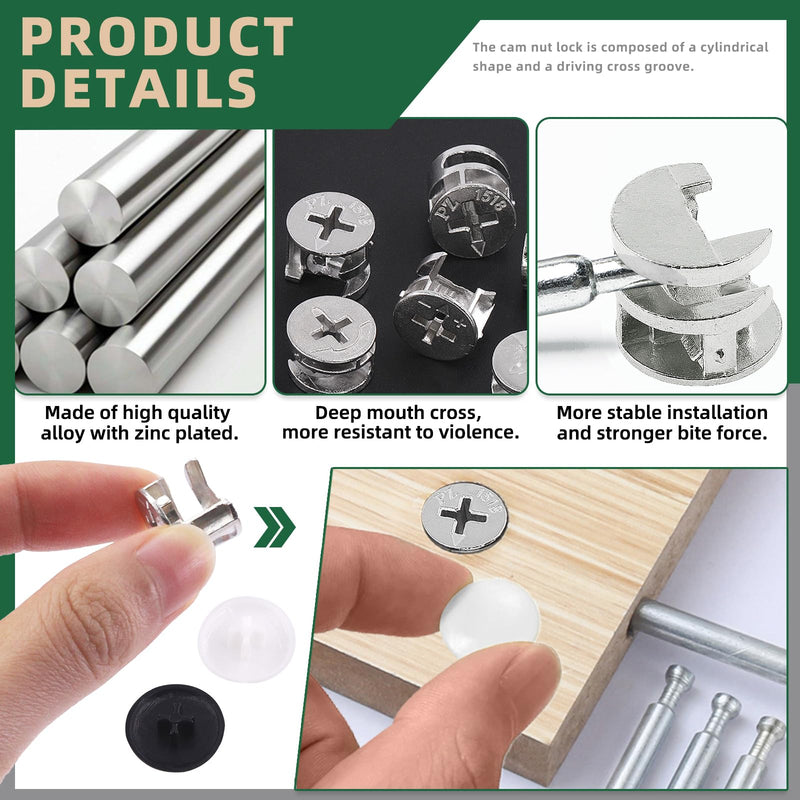 [Australia - AusPower] - Keadic 120Pcs Furniture Connecting Cam Lock Fittings Assortment Kit with Plastic Screw Cover Caps, Joint Connector Nut Cabinet Connectors Hardware Bolts for Wardrobe Drawer Closets Bed 