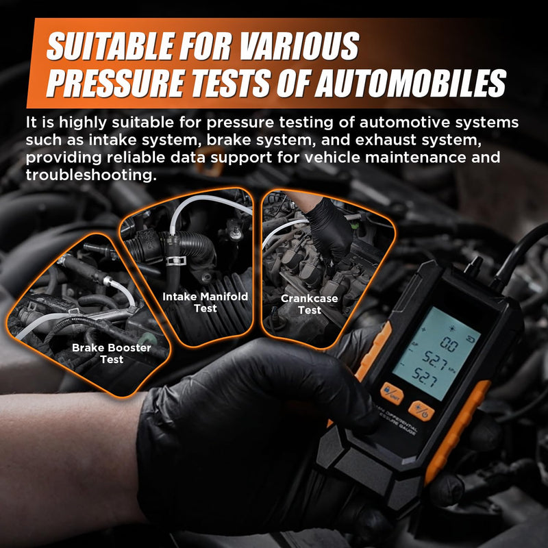Digital Manometer -101~200kPa Manometer Gas Pressure Tester, Data Zero & Calibration Mini HVAC Gas Pressure Tester with Backlight LCD Display & Data Hold, 6 Units, 7 Adapters