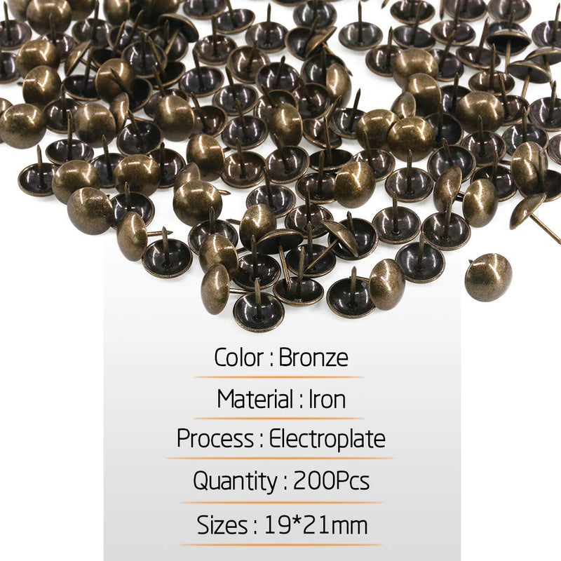 [Australia - AusPower] - 200-Pcs 3/4'' (19×21mm) Antique Upholstery Decorative Tacks Furniture Sofa Thumb Tacks Nails Pins Assortment Kit for Upholstered Furniture Cork Board - Bronze 3/4'' [200pcs] 