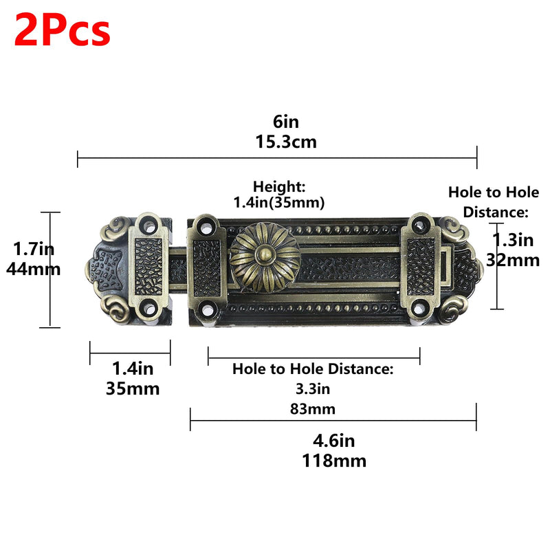 Geesatis 2Pcs Bronze Slide Door Bolt Gate Security Lock Latch Antique Sliding Door Window Latch, with Mounting Screws, Length 5 inch A-2 Pcs-Bronze