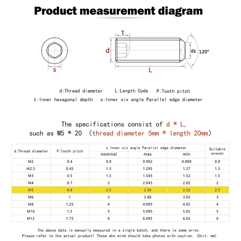 [Australia - AusPower] - M5-0.8 x 5mm Black Hex Socket Set Grub Screws,Headless Cup Point,Flat Point Grub Bolt,Internal Hex Drive,Alloy Steel,Grade 12.9 Carbon Steel,for Towel Rack Door Knob,External Thread,Pack of 100 M5-0.8 x 5mm(100 Pcs? 