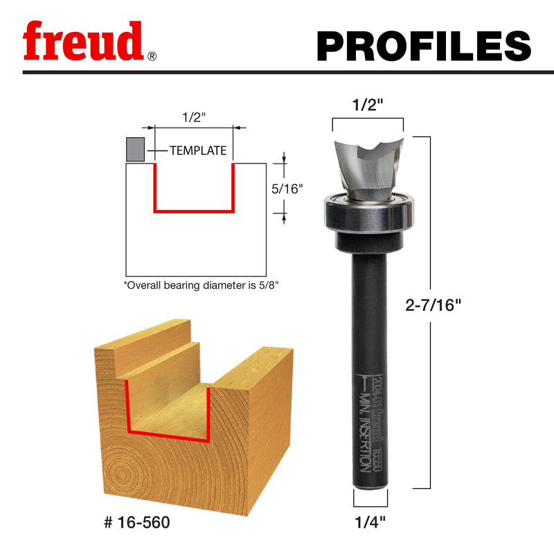 Freud 16-560: 1/2" (dia.) Mortising Bit with 1/4" shank, 5/16" carbide height