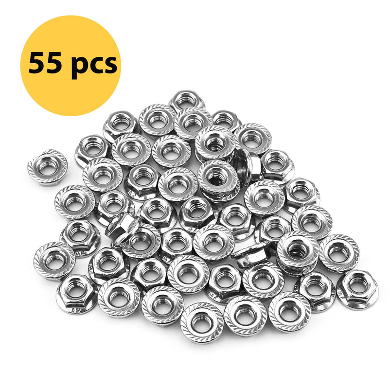[Australia - AusPower] - 55 Pack M6 Serrated Flange Hex Nuts, M6-1mm Hexagon Flange Nuts, 304 Stainless Steel, Metric Nuts Fasteners, Locknuts Replacement Nut with Plastic Case for DIY Home Mechanism 