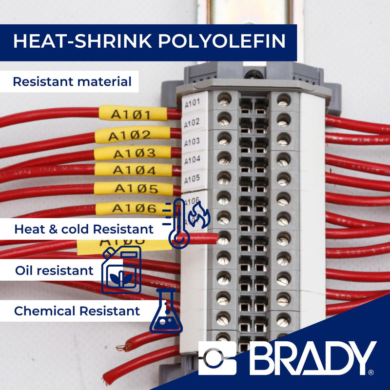 Brady Authentic (M21-187-C-342) PermaSleeve Heat Shrink Tubing for Control and Electrical Panels, Wire Harness, Black on White-For M210, M210-LAB, M211, BMP21-PLUS and BMP21-LAB Printers, .335" W 7' L .335"