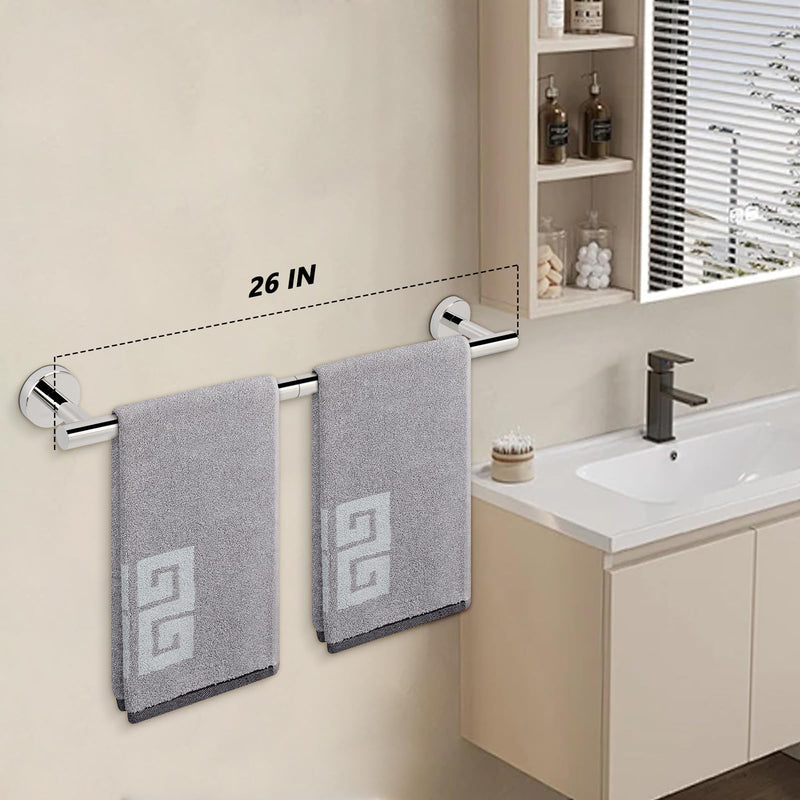 NearMoon Bath Towel Bar, Thicken Stainless Steel Shower Towel Rack Holder Wall Mounted for Bathroom, 26-lnch Overall Length-24-lnch Usable Hanging Space (1 Pack, Chrome Finish) 26 Inch 1