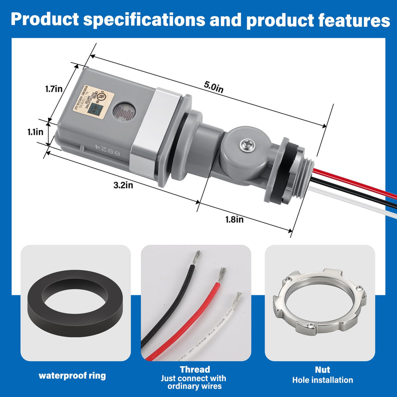 [Australia - AusPower] - 2 Pack Photocell Sensor for Outdoor Light, 120VAC 50/60 Hz IP54 Waterproof Photoelectric Switch, Automatic Dusk to Dawn Sensor for Yard, Garden, Driveway Lighting 