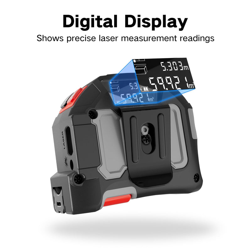 [Australia - AusPower] - 2 in 1 Laser Tape Measure, 130Ft Rechargeable Laser Measurement Tool & 16Ft Measuring Tape with Magnetic Hook, Flexible Baseline Switching, Area, Volume, Ft/Ft+in/in/M Unit 