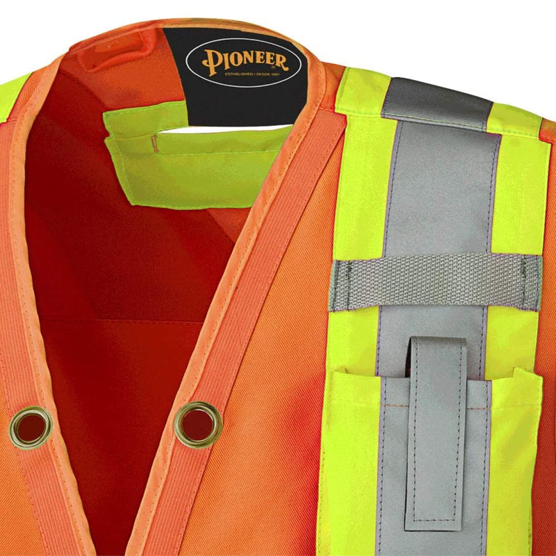 Pioneer High Visibility Woven Surveyor Safety Vest with Mesh Vents, Reflective Tape, 19 Pockets, Orange, Unisex, 4XL, V1010150U-4XL 4X-Large