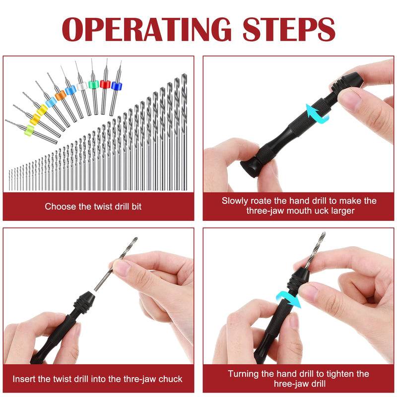[Australia - AusPower] - 95 Pieces Hand Drill Bits Set, Black Pin Vise Hand Drill, 74 Pieces Micro Twist Drill Bits and 20 Pieces PCB Mini Drill Bits for Resin Polymer Clay Craft DIY Jewelry (0.1-1mm, Random Color Bits) 