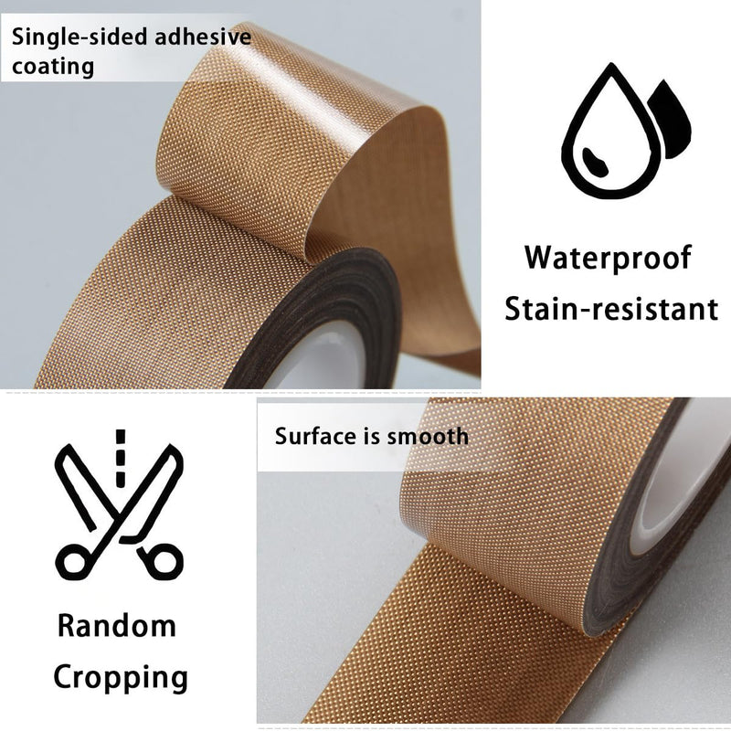 PTFE Coated Fabric Tape Teflon Adhesive Tape High Temperature Vacuum, Hand and Impulse Sealers Machine Sealing Tape 0.18mm Thick (25mm-5M)
