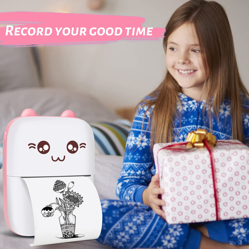 [Australia - AusPower] - Mini Pocket Printer, Gifts for kids, Portable Thermal Printer for Pictures/Retro-Style Photos/Receipts/Notes/Lists/Label/ Memo/QR Codes, Bluetooth Wireless Smart Printer with Android or iOS APP (PINK) pink 