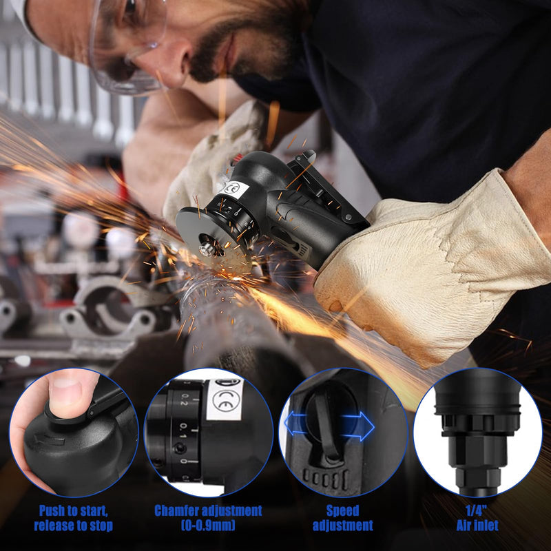 Pneumatic Chamfering Tool Handheld, Mini Air-Powered Chamfering Machine Trimming, 45° Arc Corner with 1/4 Inch Air Inlet for Metal Wood Beveling Deburring (C Angle Blades) C Angle Blades