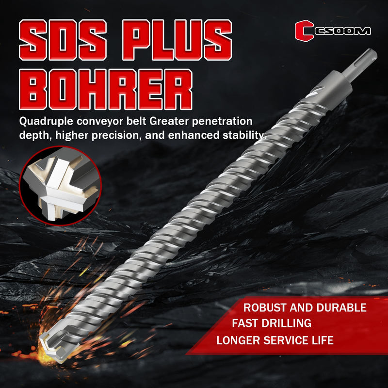 CSOOM SDS Plus Rotary Hammer Drill Bit 1"x18.11", Professional Concrete Drill Bit for Concrete, Brick, Stone and Cement Walls 1"diameter 18.11"length
