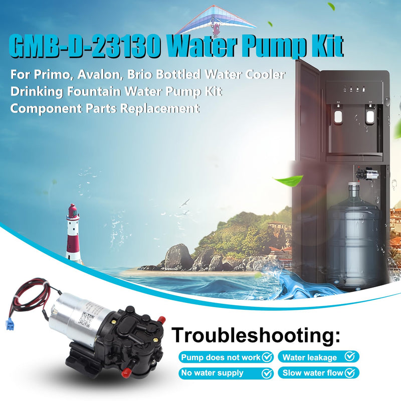 GMB-D-23130 Water Pump, DC 12V, 0.32 GPM, Compatible Primo Water Dispenser Parts, Avalon Water Dispenser Parts, Brio Bottle Bottle Water Cooler Water Dispenser Parts Replacement Replace DP005A2