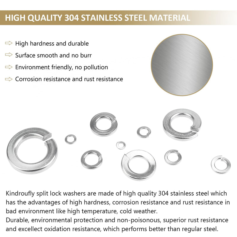 [Australia - AusPower] - 487 Pieces 304 Stainless Steel Lock Washers, Split Lock Washers, Kindroufly 10 Sizes Spring Lock Washers, Lock Metal Washers Assortment Kit, 1/2" 3/8" 5/16" 1/4" 12# 10# 8# 6# 4# 2# 2# to 1/2" Lock Washers, 10 Sizes 