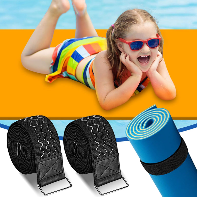 [Australia - AusPower] - 2Pcs 90 Inch Extra Long Floating Water Mat Straps, Water Pad Storage Straps with Anti-slip Strips, Reusable Metal Buckle Nylon Cinch Straps for Most Water Pad Mats, Black 