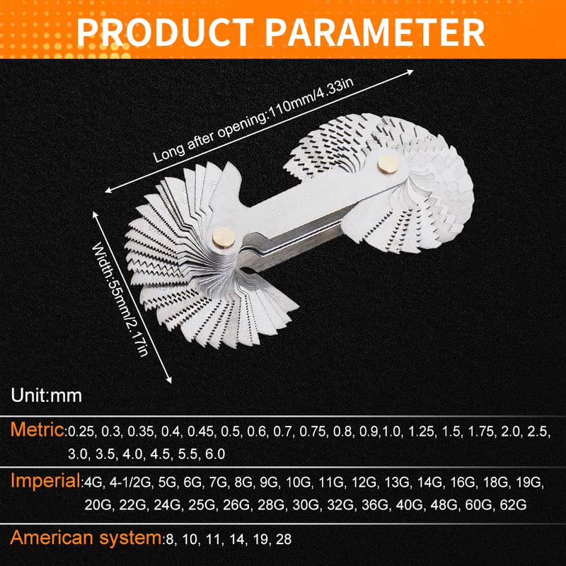 [Australia - AusPower] - ChgImposs 4PCS Metric & Imperial & US Screw Gauge SAE Whitworth 55 Degree & Metric 60 Degree & & US 60 Degree Thread Pitch Gauge for Industrial Measurement 4 
